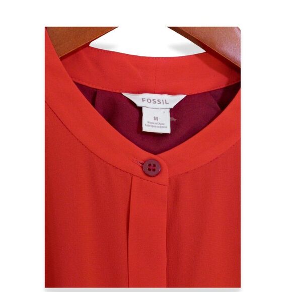 Fossil Rebecca Silk Shirtdress M Maroon Burgundy Colorblock Tie Waist - Picture 7 of 11